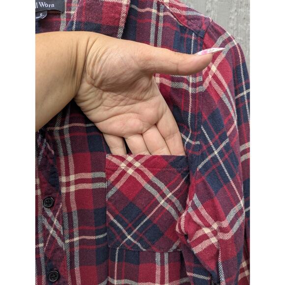 Well Worn Fall Plaid Tartan button down emo pumpkin spice long sleeve S Cotton - Picture 2 of 6